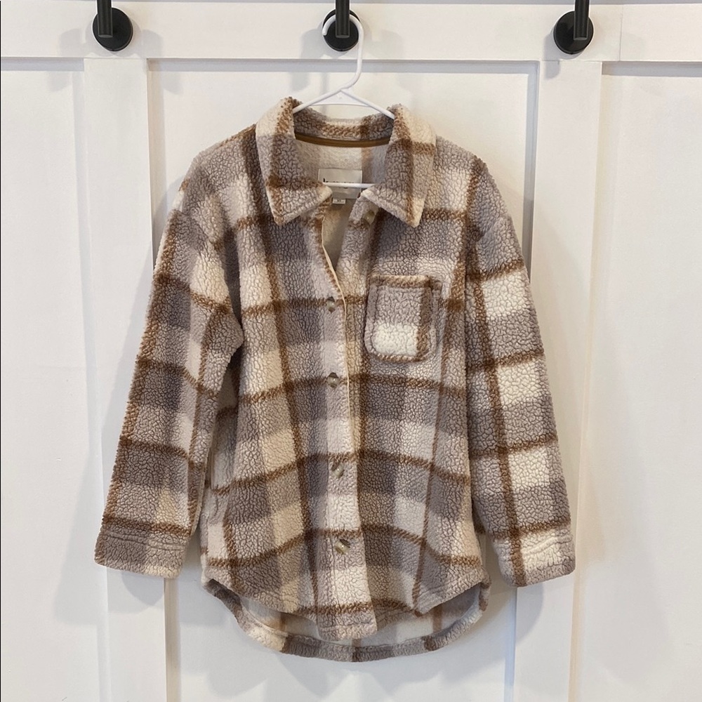 Koolaburra Brown and Cream Button Down sherpa shacket